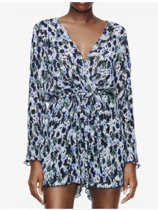 Zara Pants - Zara Blue Green Floral Long-Sleeve Romper